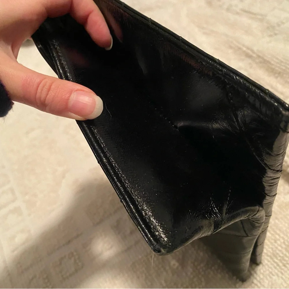 Yves Saint Laurent Black Leather Chevron Pouch Envelope Clutch - Picture 10 of 16